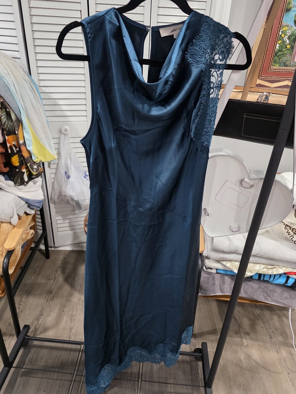LOFT Teal Lace-Trim Midi Dress - Picture 4 of 10